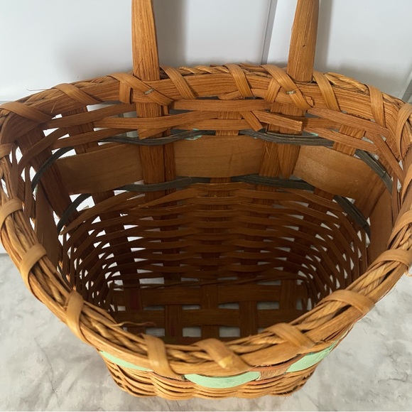 Vintage Woven Wood Basket with Handle | Rustic Farmhouse Storage Basket - Picture 4 of 12
